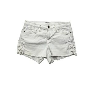 FRAME Le‎ Cutoff Denim Shorts Womens 28 White Side Lace-Up Raw Hem